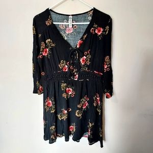 American Rag Black floral Rayon Corset dress XL Faire Festival Hippie Whimsy